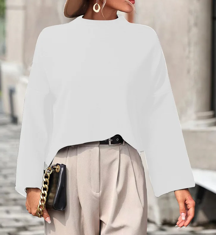 2026 New Loose Women's Crew Neck Top Nine-Quarter Sleeve Solid Color Base Shirt European Style