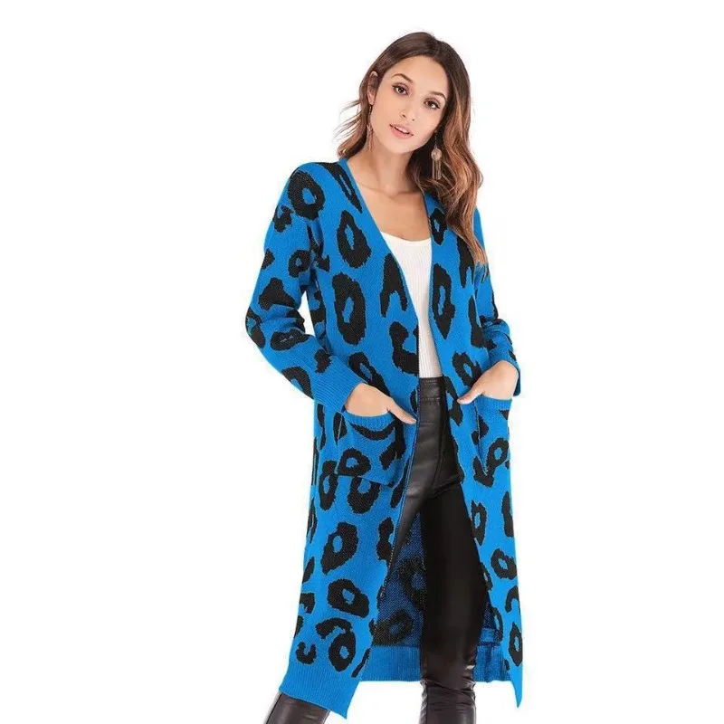 

Colorful Leopard Print Polka Dot Loose Fit Knit Cardigan Autumn Winter Long Sleeve Casual Versatile Sweater Coat Outerwear