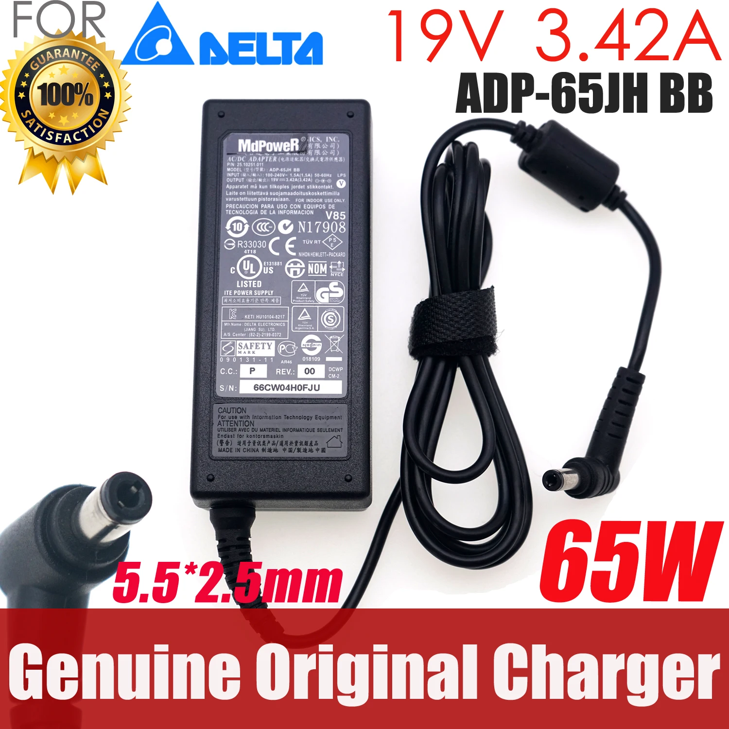 Delta 19V 3.42A 65W Replacement AC Adapter Charger for Fujikura FSM-27S/28S/37S/38s/41S Fusion Splicer Power Supply ADC-19A