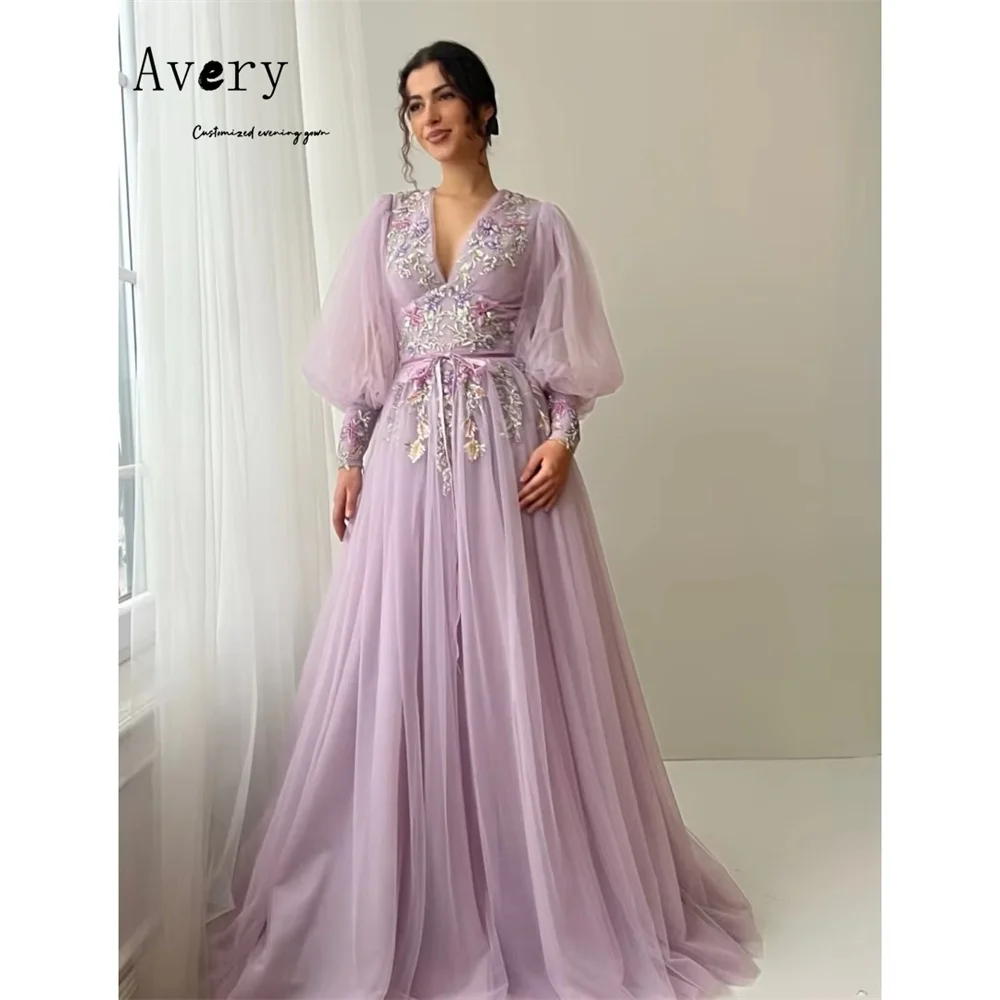

Avery Custom Purple A-line Flower V Neck Luxurious Party Dress Cocktail Dresses 2026 Woman Luxury Evening Dress Elegant Gown