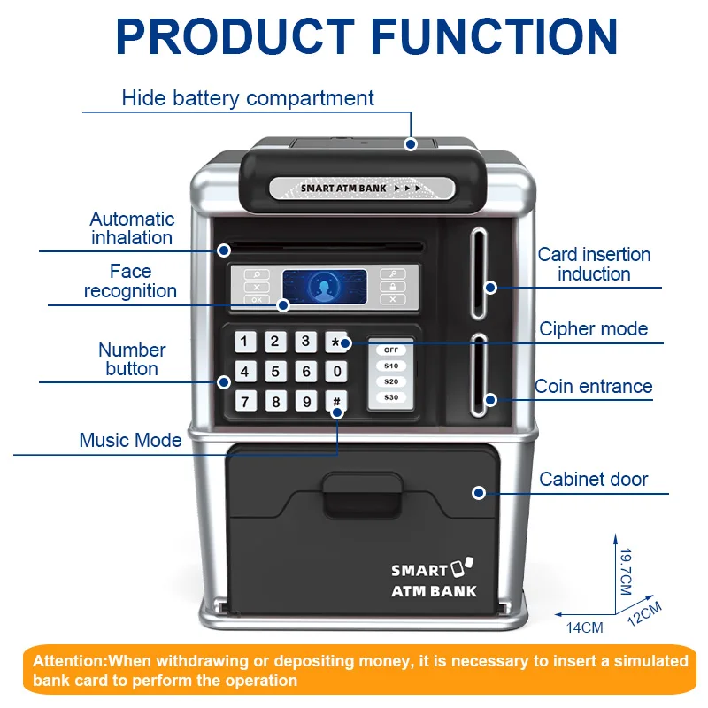 子供用電子自動貯金箱、顔認証ATMマシンおもちゃ、デビットカード付き、子供用貯金箱、クリスマスプレゼント