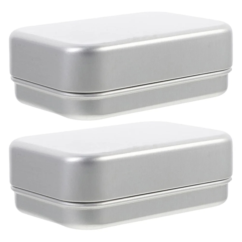 

2pcs Aluminum Box Self Draining Metal Tin With Hinged Lid Large Portable Container For Camping Travel Bathroom Reusable