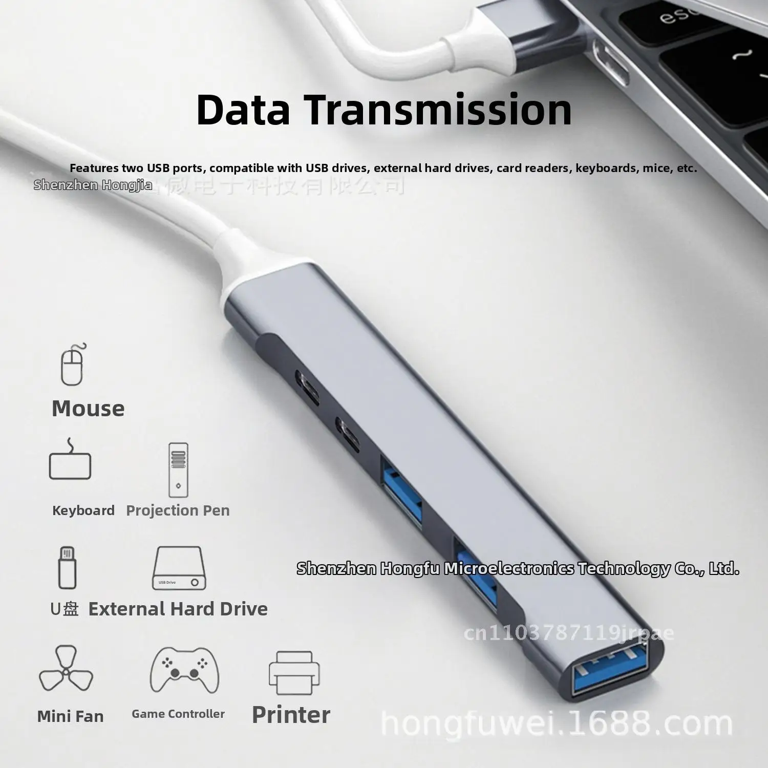 Five-In-One Type-C Docking Station USB Hub Expansion PD100W Splitter USB Extender Silver/Gray High-Speed Transmission