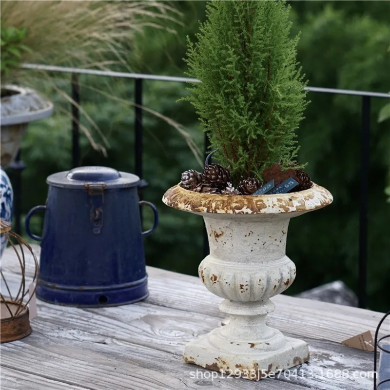 Magnesium oxide imitation cast iron rust color small flower pot gardening groceries courtyard garden balcony decoration ornament