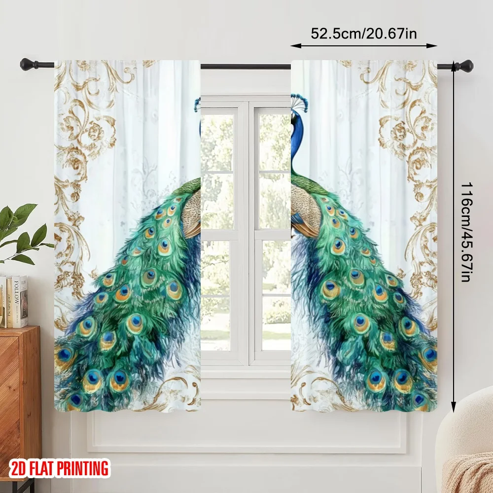 2pcs,2D plane printing Curtain Popular Majestic Peacocks Versatile Polyester Fabric (without rod) Versatile All for Living Room,