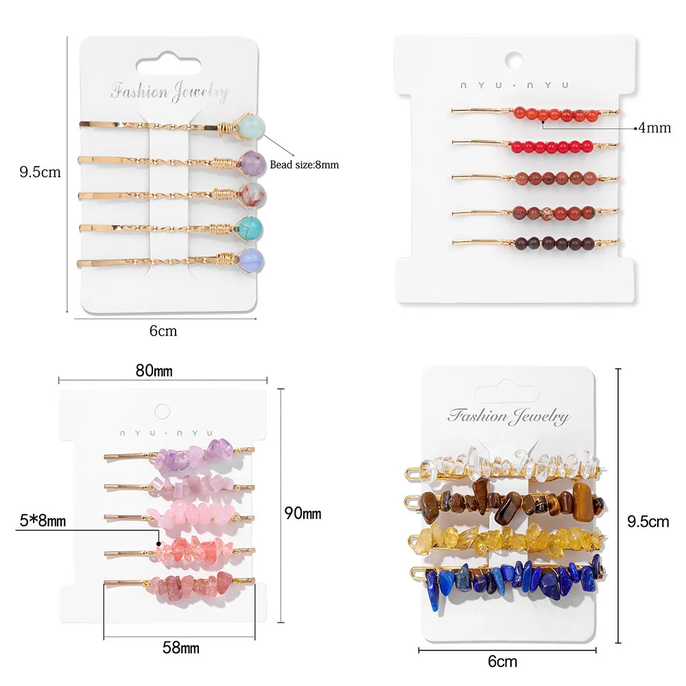 Hot Selling 5Pcs Colorful Stone Hairpins Set Natural Quartzs Amethysts Aagates Gem Hair Clips Fashion Female Jewelry Accessories