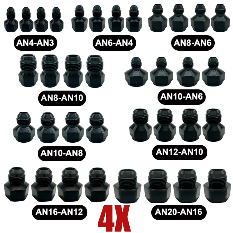 4XAluminum Reducer Expander Fitting Adapter Female To Male 3AN 4AN 6AN 8AN 10AN 12AN 16AN 20AN Oil Cooler Connector Hose Fitting