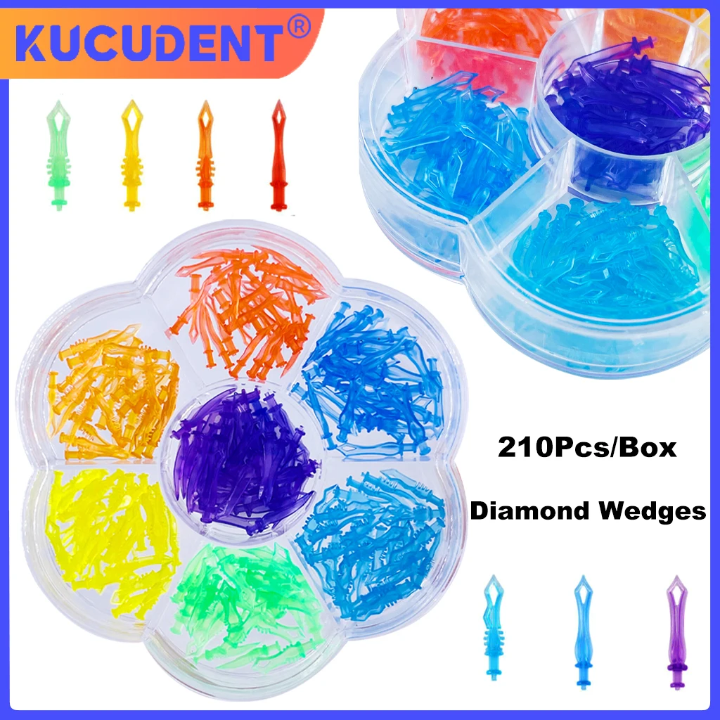 KUCUDENT 210Pcs Dental Diamond Wedges Plastic Interdental Teeth Diastema Wedge Poly-Wedges with Holes Dentistry Accessories