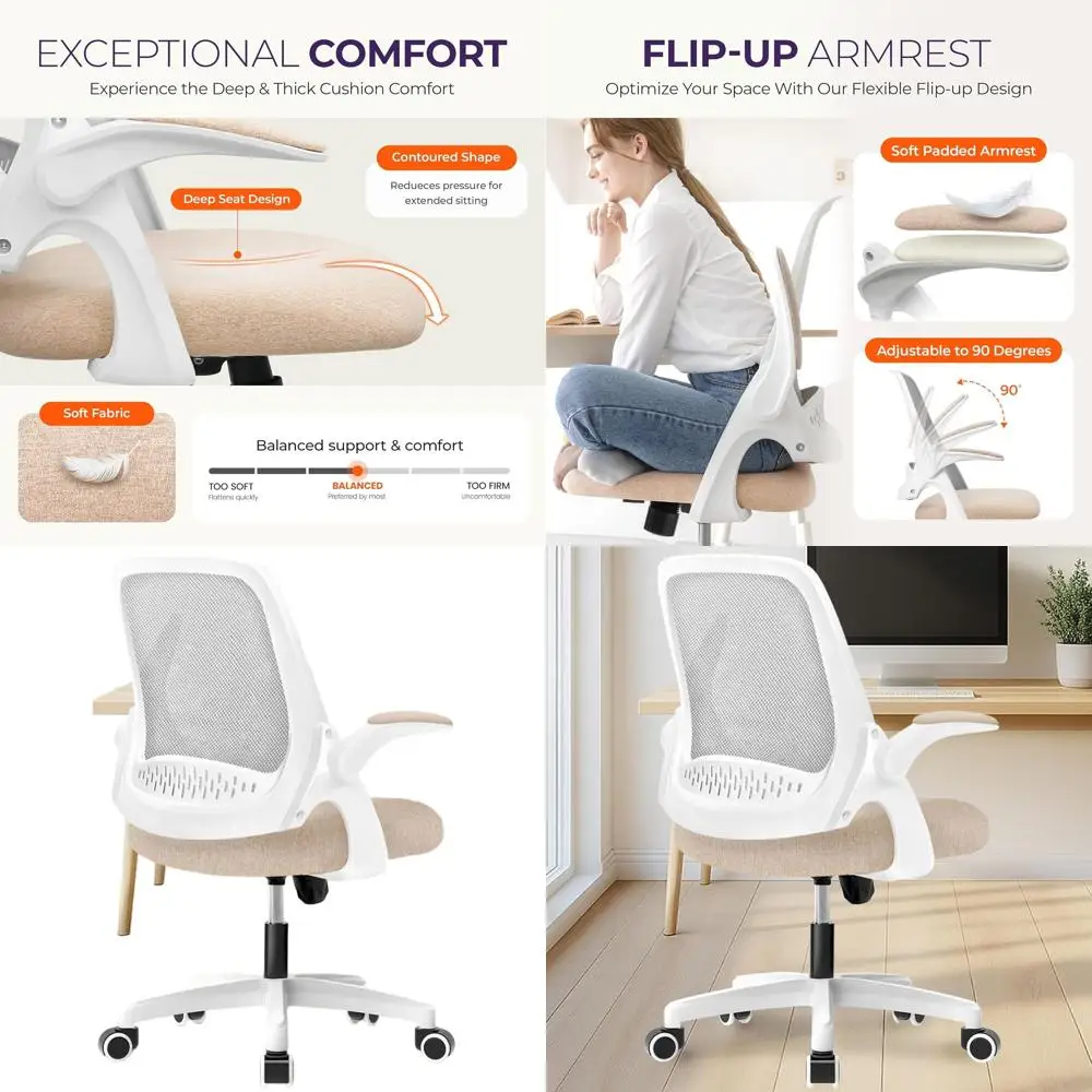 

Эргономичное игровое кресло с поясничной поддержкой, регулируемой высотой и поворотными колесиками, откидными подлокотниками, сетчатым сиденьем для дома/офиса (Be