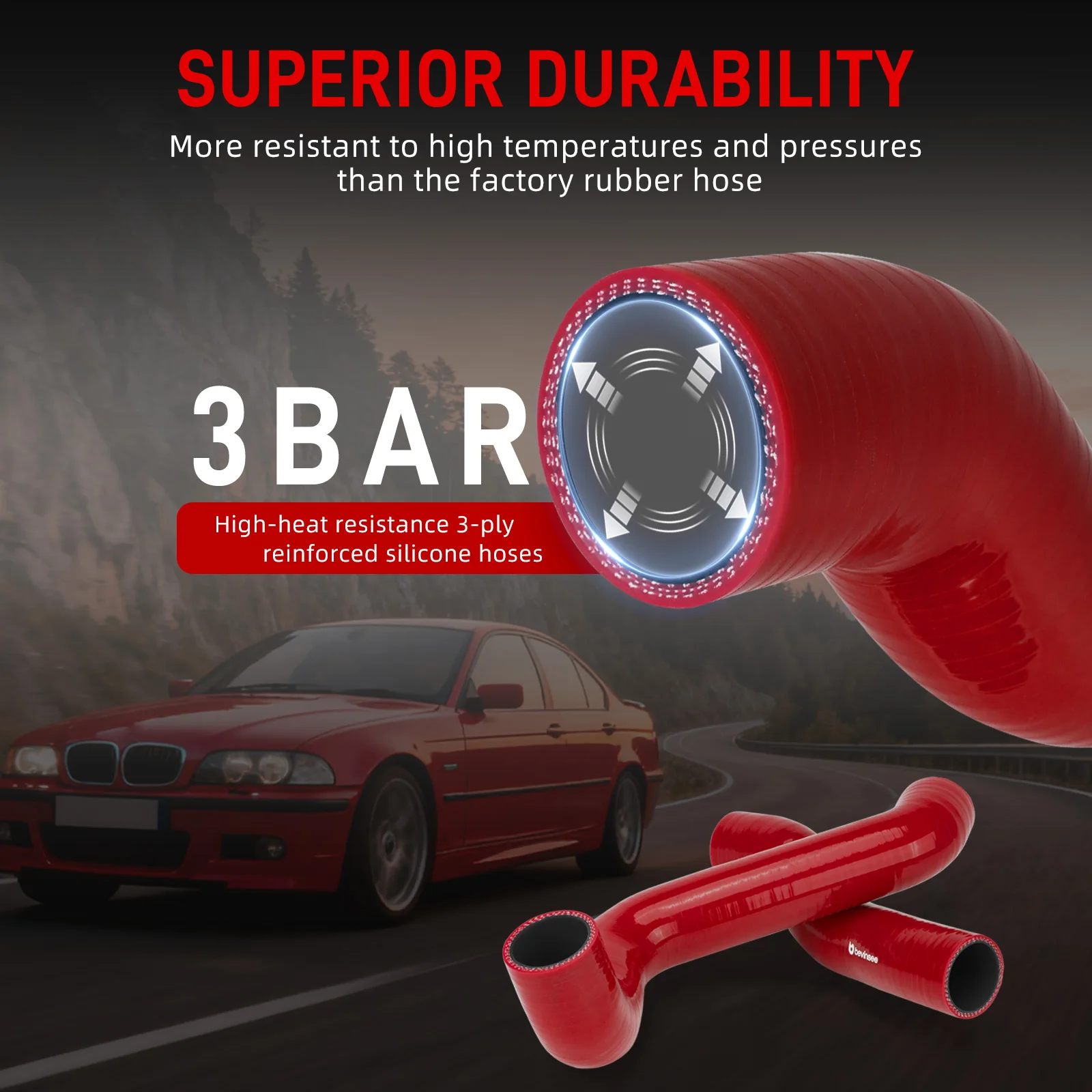 BEVINSEE Silicone Radiator Coolant Hose Kit For BMW E46 320i 323i 325i 328i 330i Non-M 1999-2006 For BMW M52TU,M54,M56 Engine