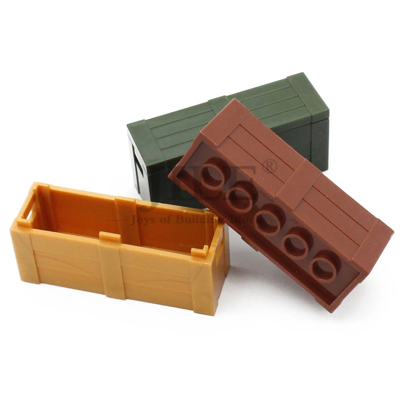 10pcs Moc Container Treasure 2x6 Rectangular Wooden Case DIY Building Brick Blocks City Street View Compatible Assembles Toys