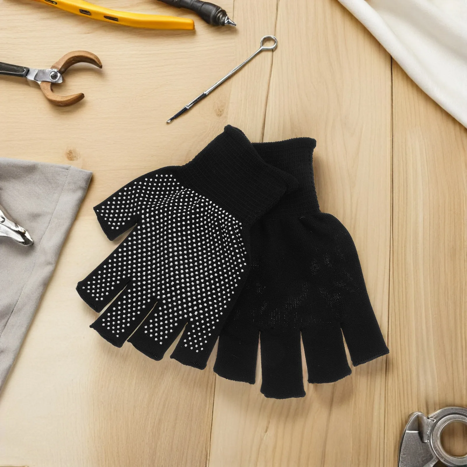 

5Pairs Anti-Slip Fingerless Work Gloves Breathable Polyester PVC Winter Warm Gloves for Driving Cycling Hiking Repair Typing