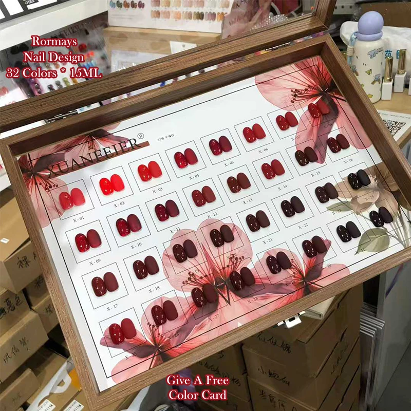 

Rormays 32 Color gel Polished Red Set Semi Permanent Mixed gel with Case Color Card Rose Red UV Primer 15ML Nail Art Factory