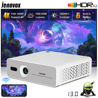 Jenovox M5000 Mini DLP Portable Projector Android 13 Wifi Smart 4K Video Support HDR Home Theater with Battery for Camp Business