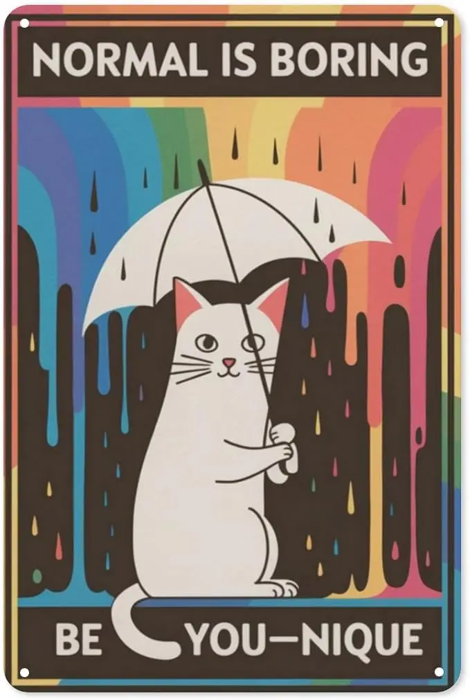 Pride Cat Tin Sign 8X12IN Whimsical Metal Wall Art for Dorm Room, LGBTQ+ Friendly Cafe & Eclectic Decor sign