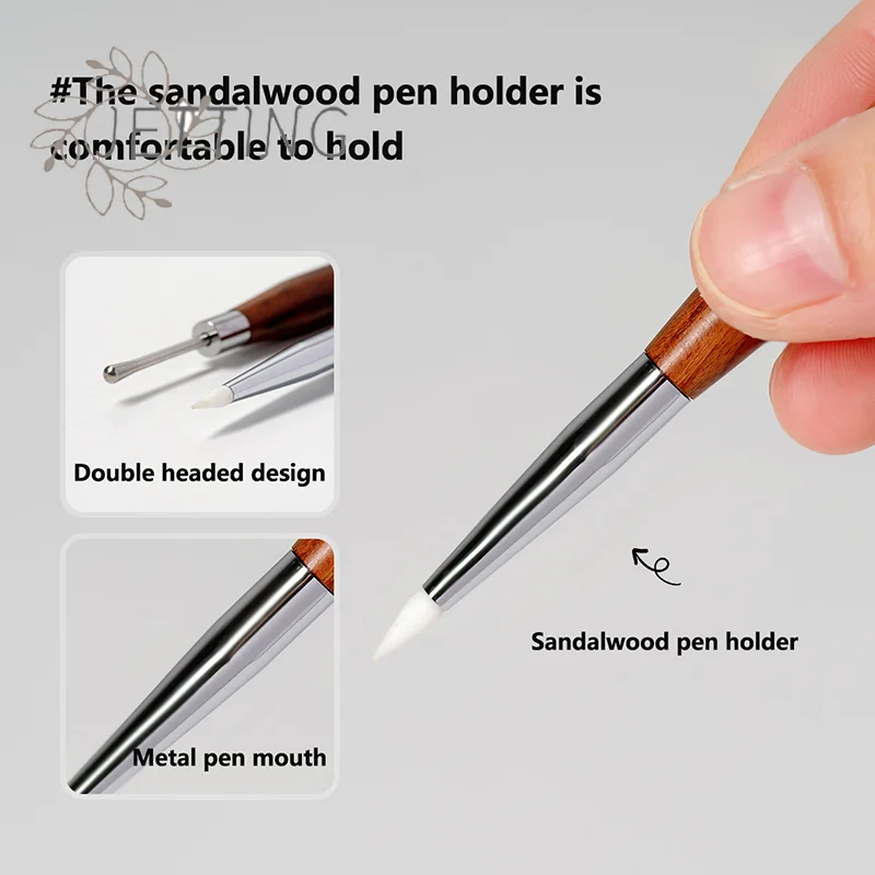 Hot Wood Double Headed Nail Art Silicone Brush Carving Flower Painting Pen DIY Manicure Tools Stainless Steel Glue Mixed Pen