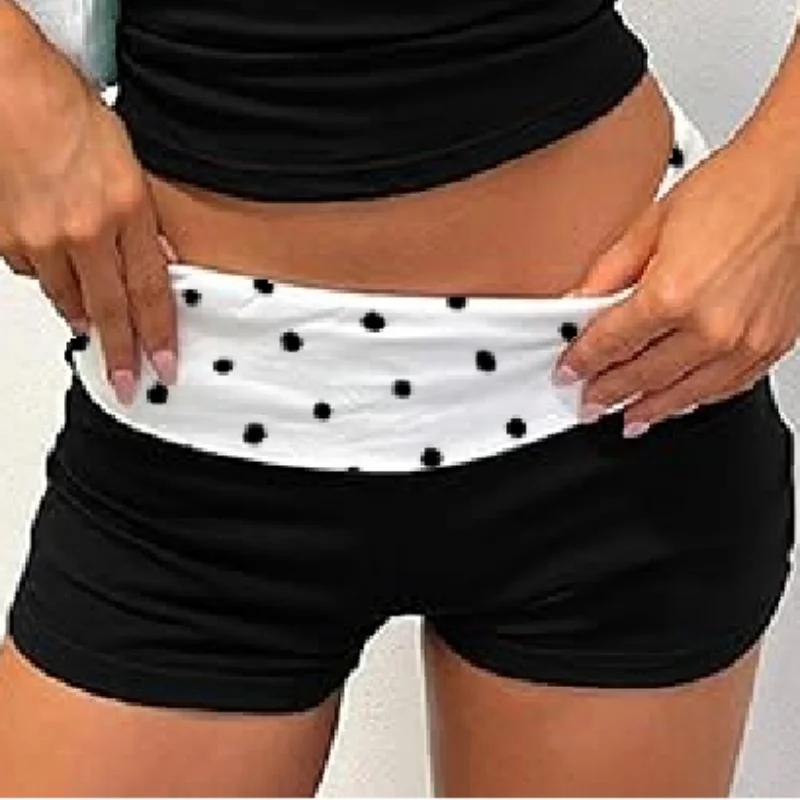 Womens Polka Dots Fold Over Shorts Elastic Waist Y2k Lounge Shorts Foldover Cute Pajama Micro Bottoms