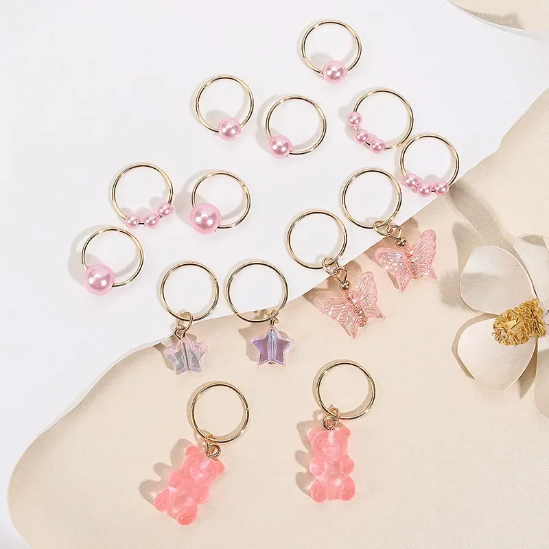 

14Pcs Charms Dirty Braids Bead Dreadlocks Hair Rings Cute Bear Pearl Clip Hair Braids Hairpin Headwear Women Hair Accessories