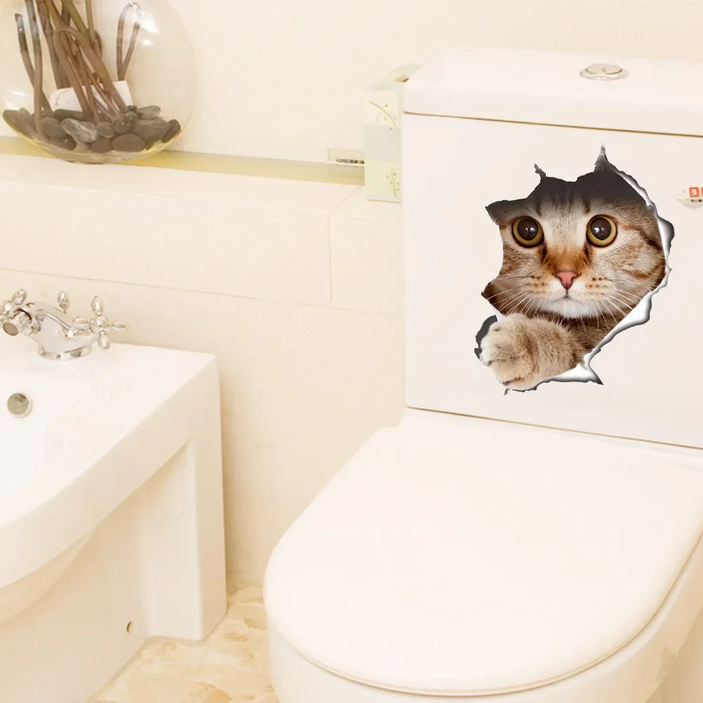 Cats 3D Wall Sticker Toilet Stickers Hole View Vivid Dogs Bathroom For Home Decoration Animals Vinyl Decals Art Wallpaper Poster