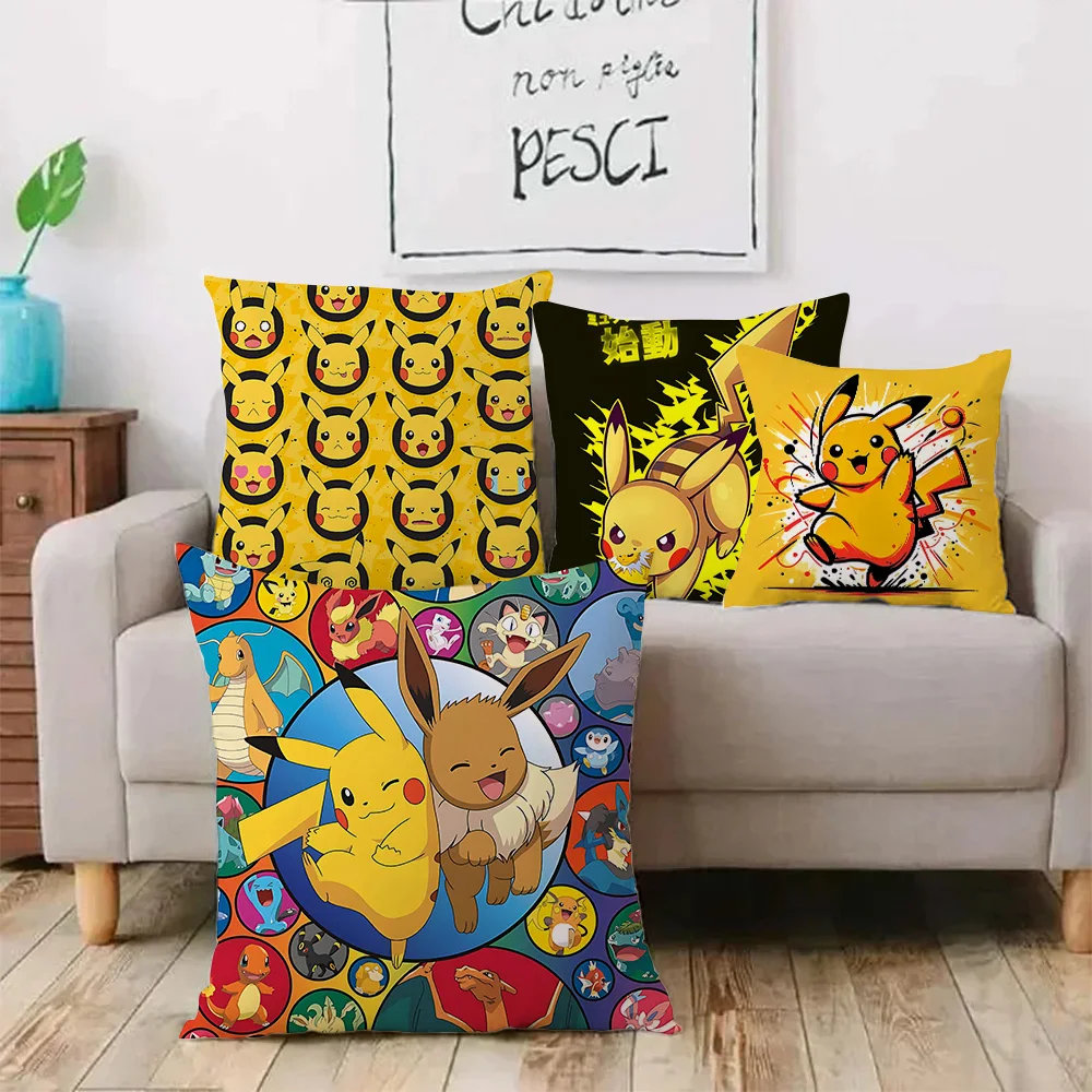 Hot Cartoon Anime P-P-Pikachus Pillow Covers Cartoon Sofa Decorative Home Double-sided Printing Short Plush Cute Cushion Cover