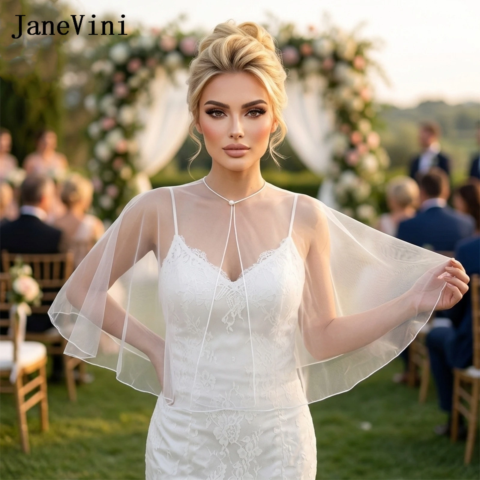 

JaneVini Simple Tulle Bridal Shawl Cape Bolero Dames Women White Wraps Shrug Wedding Dress Jacket Stole Accessories for Brides