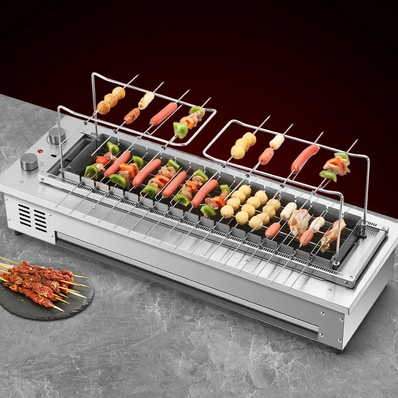 Commercial Bbq Grill Electric Rotating Restaurant Barbecue Skewer Grill Machine Automatic Rotating Bbq Grill