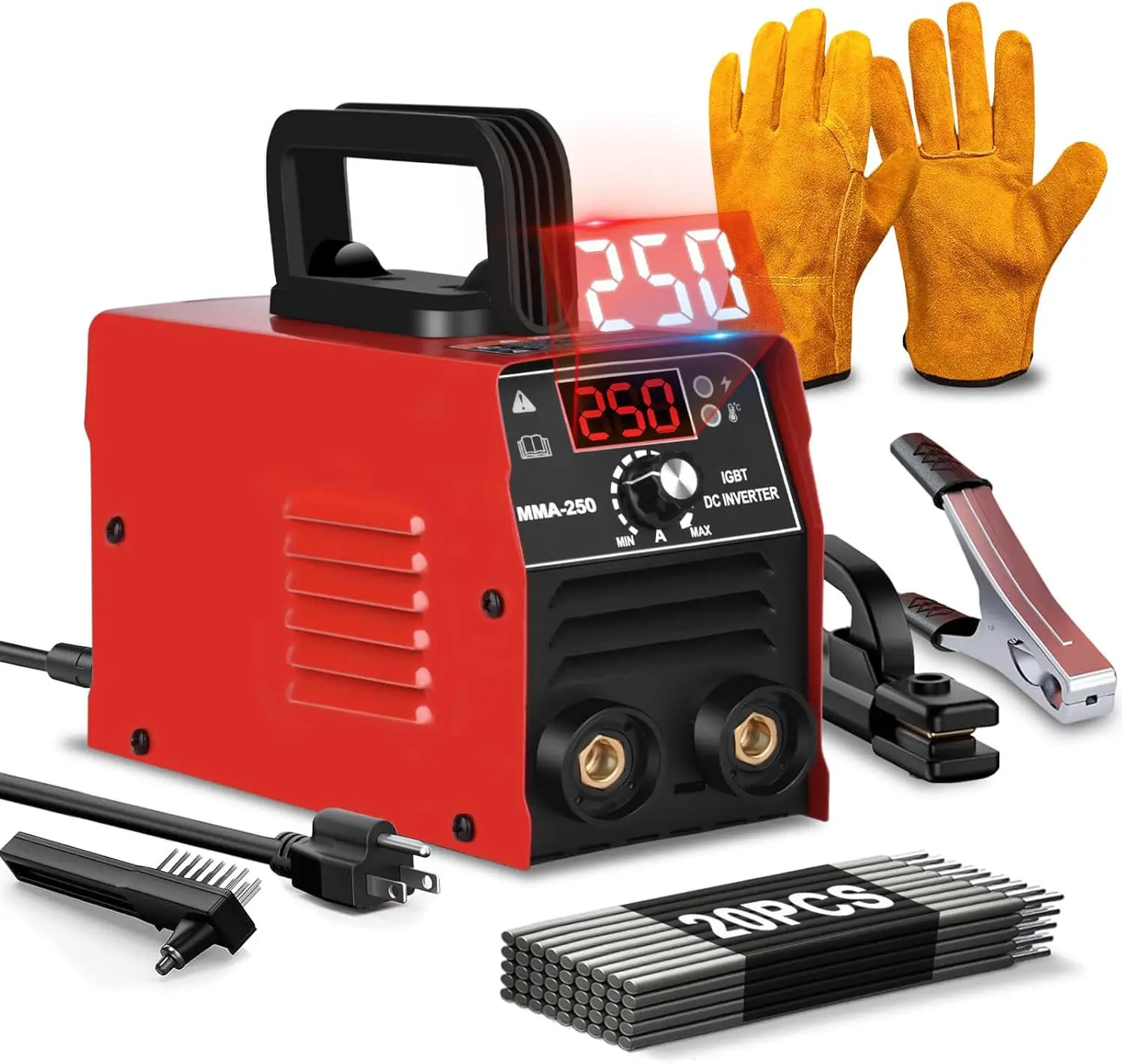 

Портативный сварочный аппарат ARC на 250 А с функциями Hot Start и Anti-Stick, в комплекте с перчатками и электродами для DIY-проектов