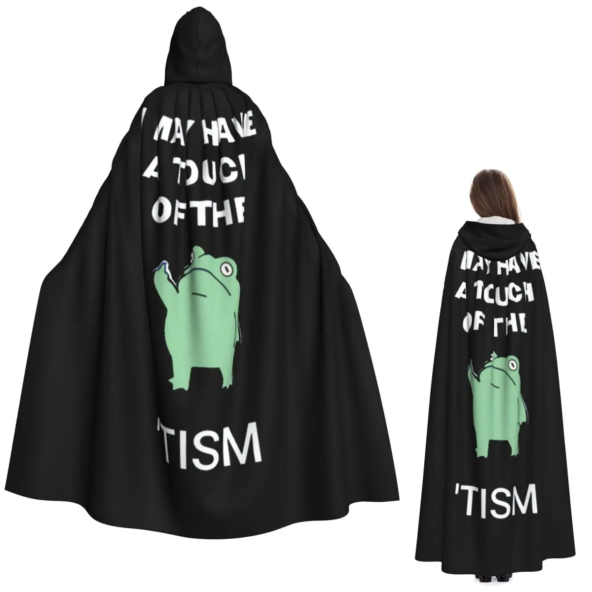 

Длинный плащ с капюшоном I May A Touch Of The Tism, средневековый костюм ведьмы, накидка для косплея, накидка на Хэллоуин, вампир, для взрослых, унисекс