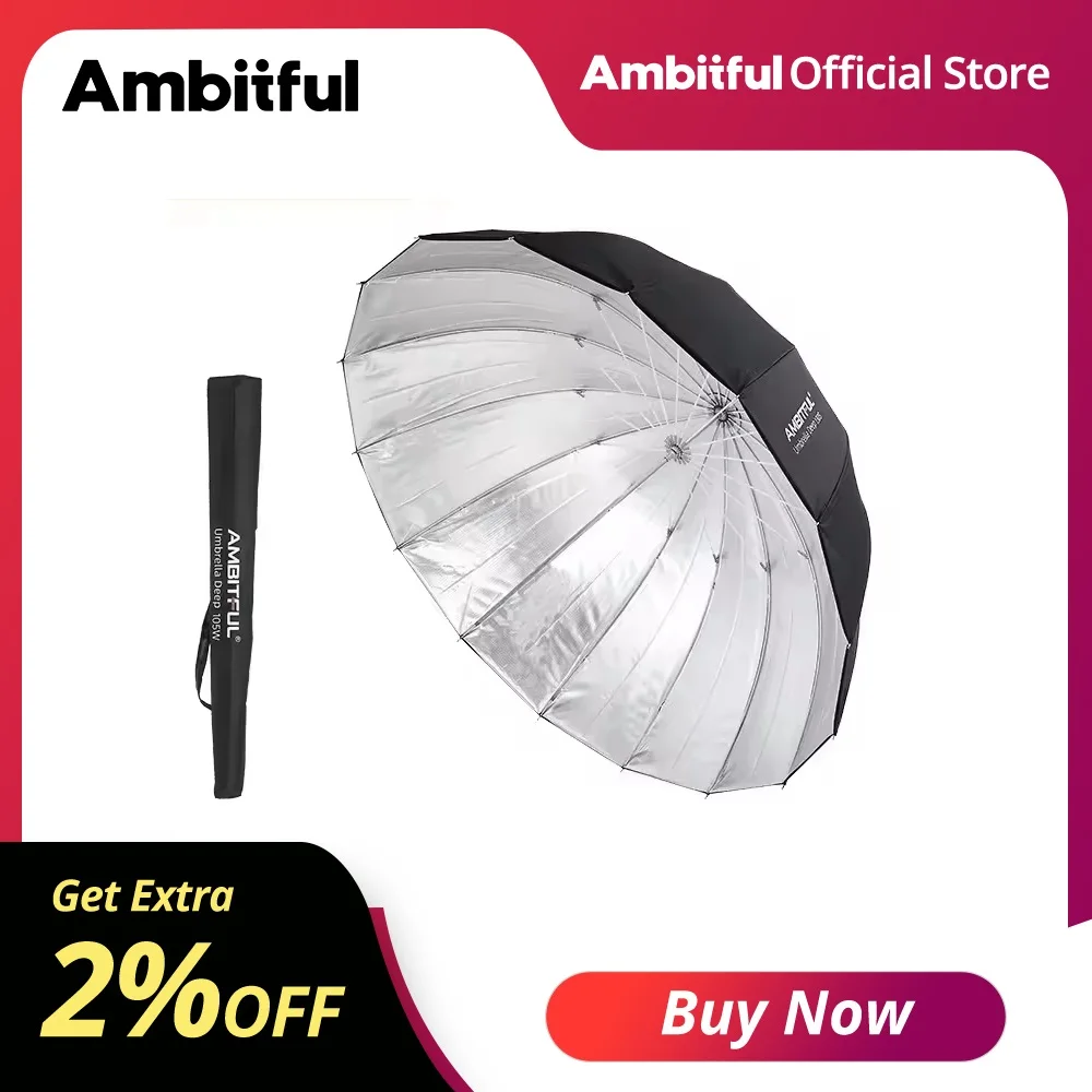 Parapluie Réflecteur Parabolique Profond Ambitful 105cm 130cm 160cm Noir Argent Blanc pour Studio Photo, Housse de Diffusion Lumière