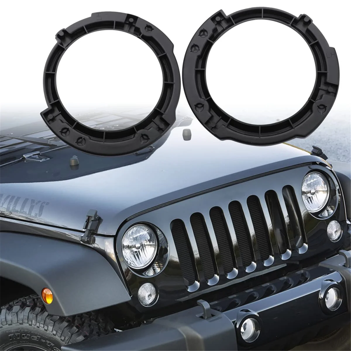 7 Inch Round Headlight Mounting Retaining Bracket Ring Set with Headlight Metal Ring for Jeep Wrangler JK 2007-2017