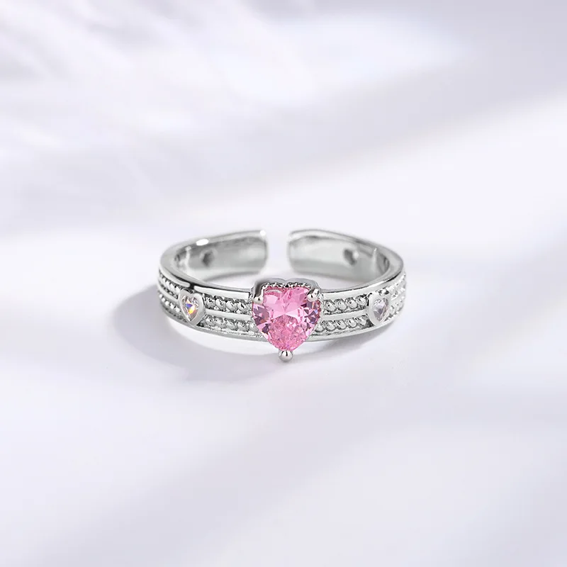 925 Sterling Silver Simple Pink Heart Rings For Women Luxury Designer Jewelry Gift Female New Trends 2023 Offers