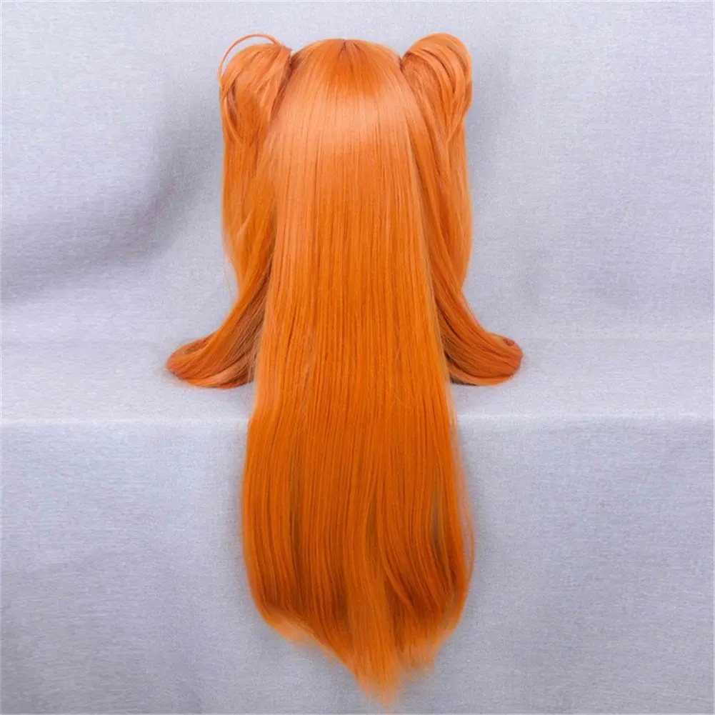 애니메이션 롱 오렌지 코스프레 가발 클립 온 더블 포니테일, 여자 파티 합성 가발