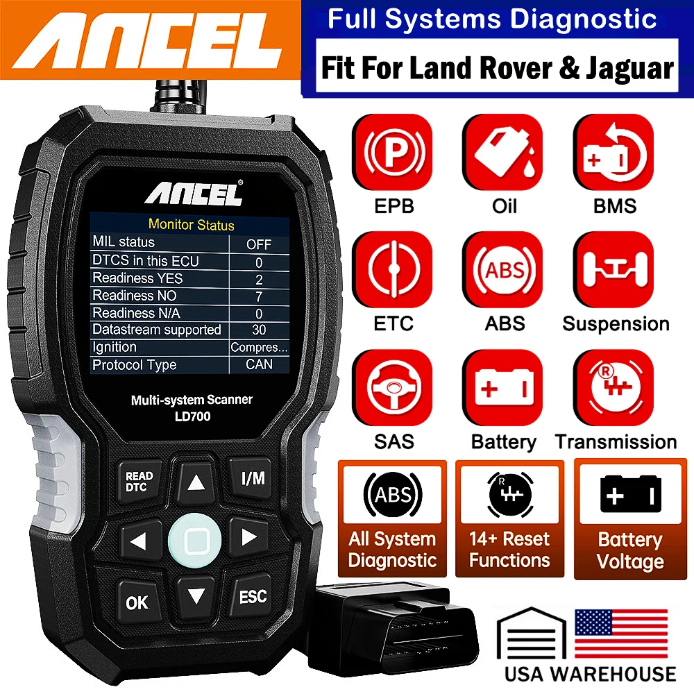 For LAND ROVER JAGUAR OBD2 Scanner All System Diagnostic ABS SRS EPB SAS Battery ANCEL LD700 Check Engine Oil Reset