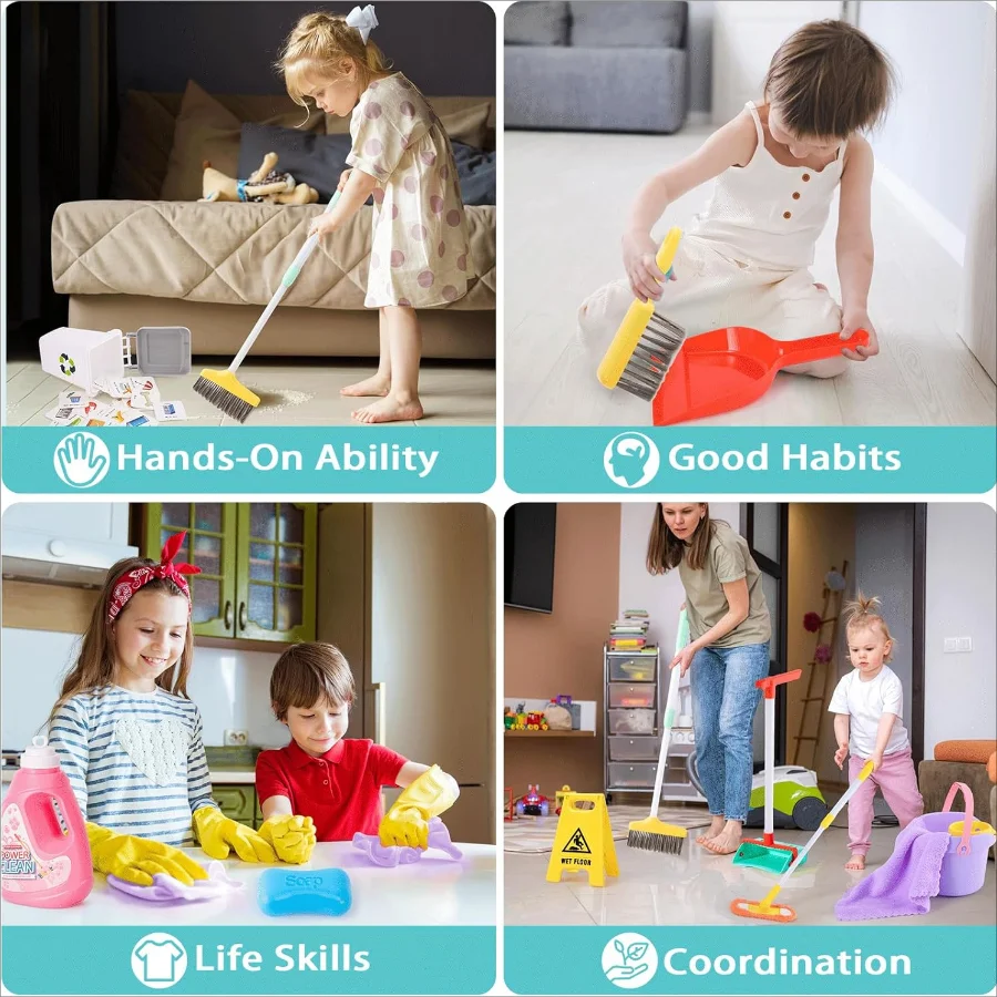 Ensemble de jouets de nettoyage pour enfants, ensemble de balai et de pelle à poussière réglables pour enfants, jouets d'outils de nettoyage de maison pour enfants, couleur aléatoire