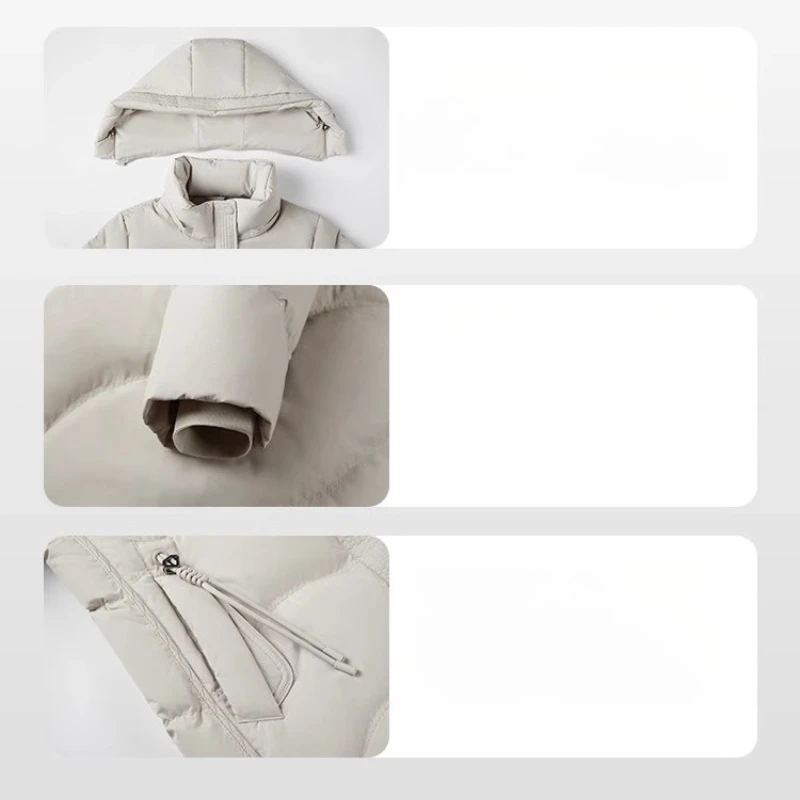 Chericom 여성용 중간 길이 다운 코트 2025 겨울 스탠드 칼라 분리형 후드 다운 재킷 따뜻한 통근 여성 의류 Y309177Y