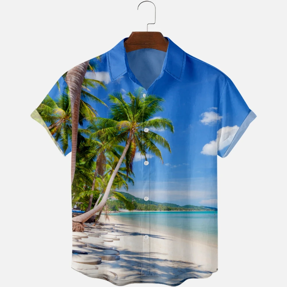 

Hawaiian Shirts for Men Hawaii Beach Blue Sky Print Short Sleeve Shirts Hawaii Summer Beach Vacation Tops Breathable