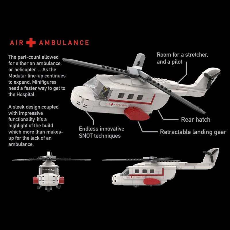 Moc blocos de construção modular hospital trazer aeronaves de resgate tijolos modelo diy montagem brinquedo construção feriado presentes aniversário