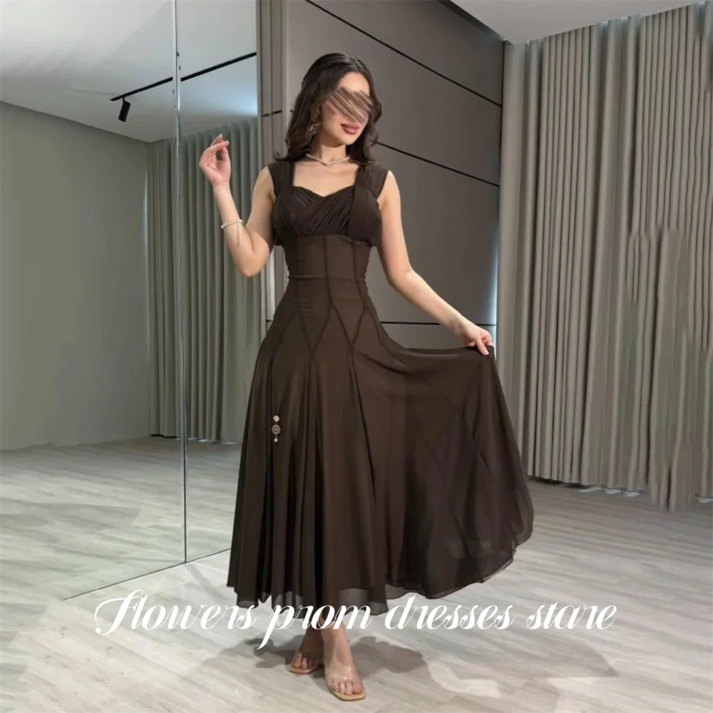 

Flowers Brown Prom Dresses Tank Sleeveless Gala Dresses Ankle Length A Line Saudi Arabic Modest Evening Party Gown Customized