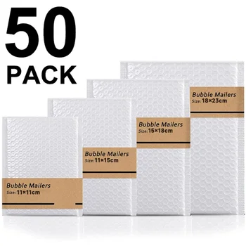 ถุงซองบับเบิ้ลสีขาว50/30/10ชิ้นสำหรับนิตยสารเรียงรายการจัดส่งด้วยตราประทับตนเองถุงกันน้ำขนาด11/15/23ซม.