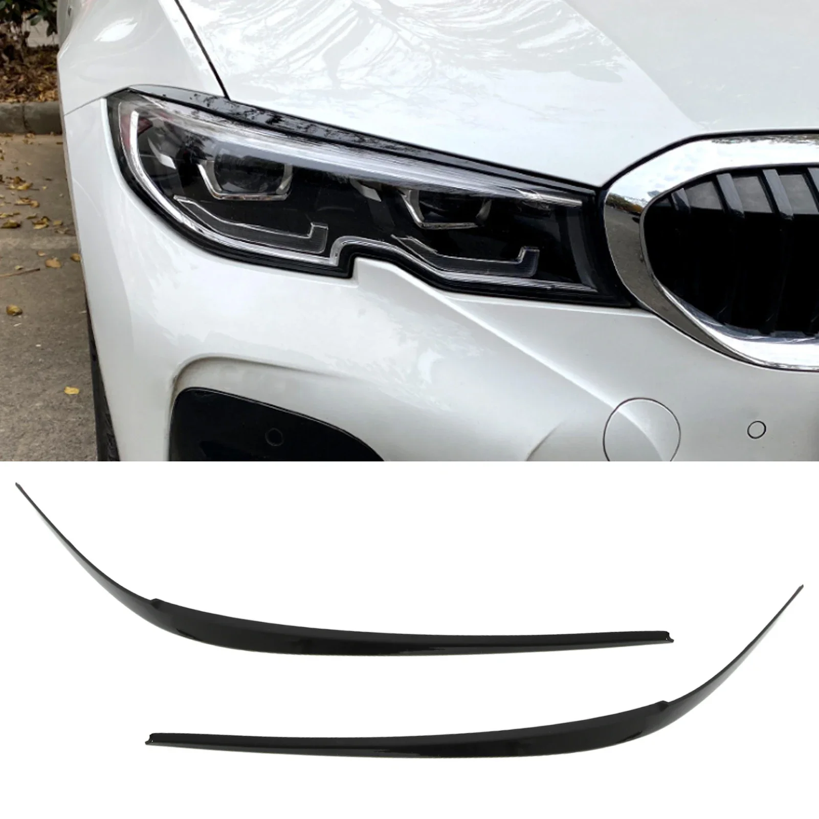 

1 пара глянцевых черных фар для бровей из АБС-пластика для BMW 3 серии G20 Sedan 2019+, автомобильные аксессуары