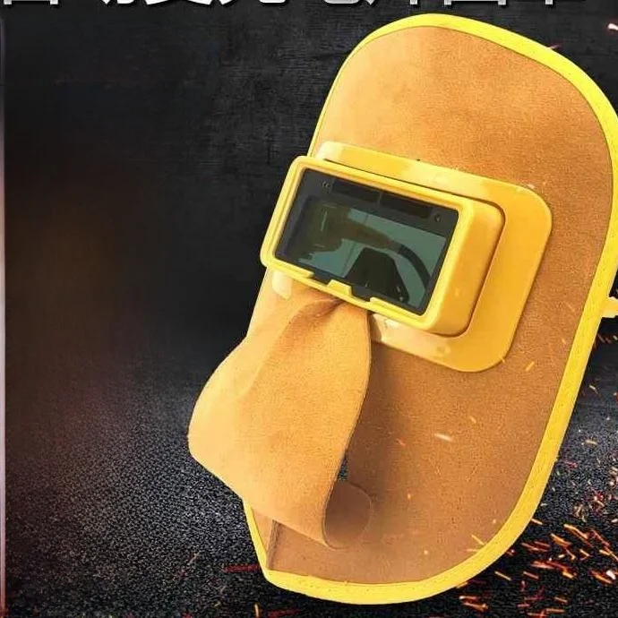 Leather Welding Helmet Automatic Darkening Arc Welding Special Goggles Argon Arc Welding Two-Pass Welding Face Protection Mask