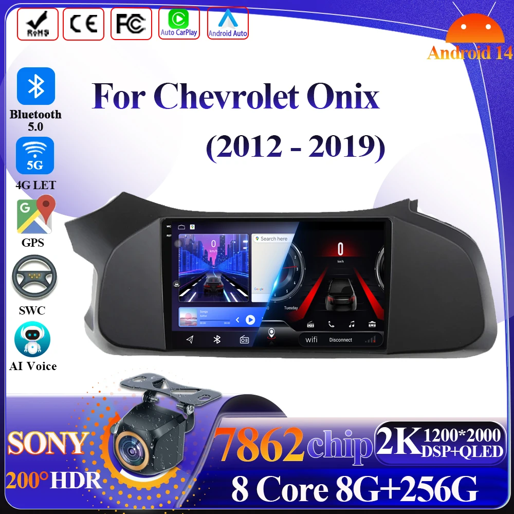 8Core Android 14 For Chevrolet Onix 2012-2019 Car Radio CarPlay Multimedia Player gps 5G Wifi ntelligent System Touch Display