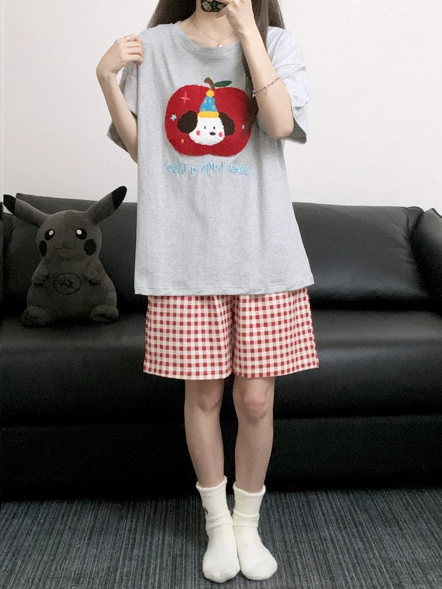 

Cute Little Dog Cotton Pajamas ort Sve round Ne Couple Spwear Summer New Sle Men's orts Women's Home Clot...