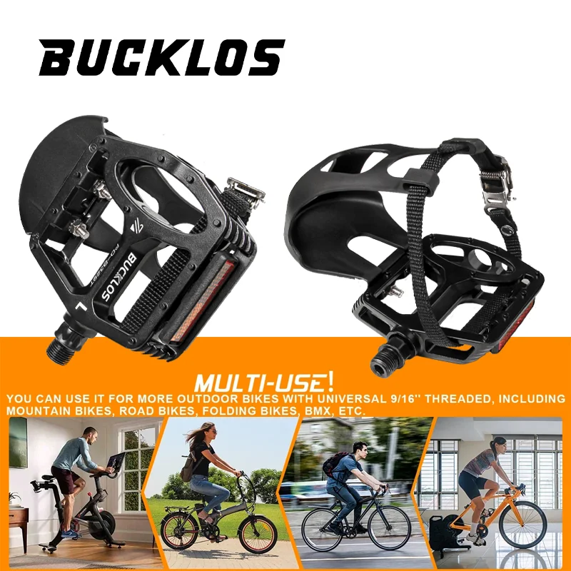 

Педали для велосипеда BUCKLOS, алюминиевый сплав, для шоссейного велосипеда, с креплением на носок, подшипник 9/16 DU, нескользящие, для велотренажера, запчасть для велосипеда