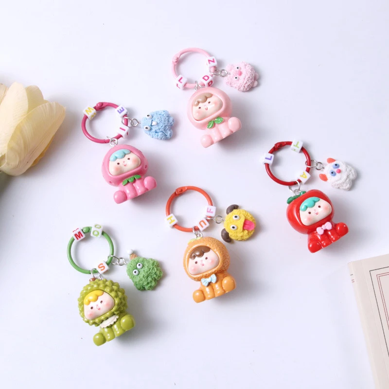 Cartoon 3D Fruit Cub Keychain Creative Cute Fruits Doll Pendant Backpack Decoration Bag Car Key Accessories Lovely Gifts