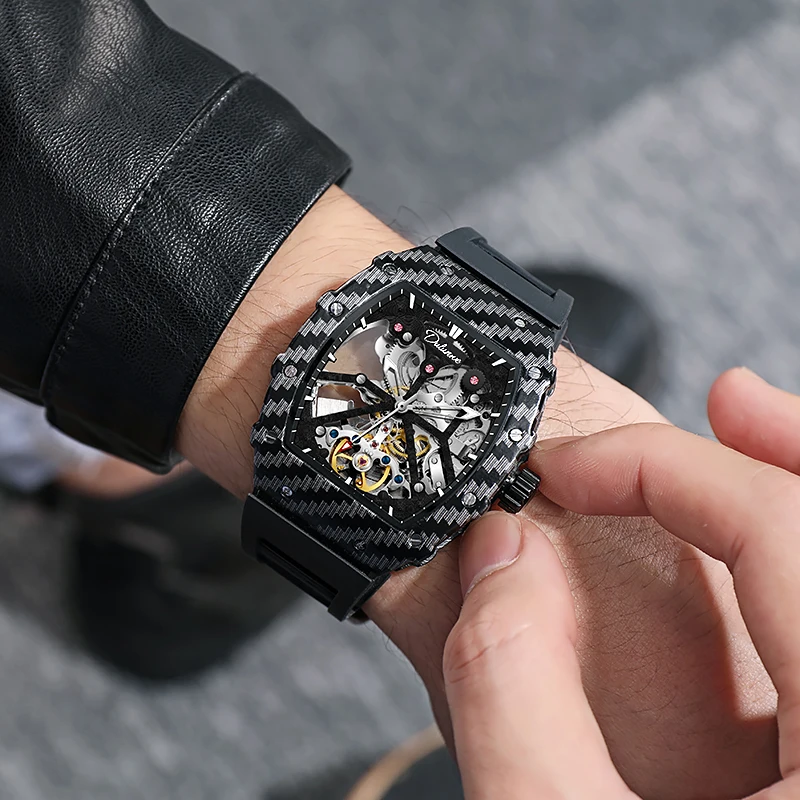 DULUNWE Design New Tonneau-Shaped Case Design Fashion Tourbillon Men's Watches Waterproof Large Dial Automatic Mechanical Watch