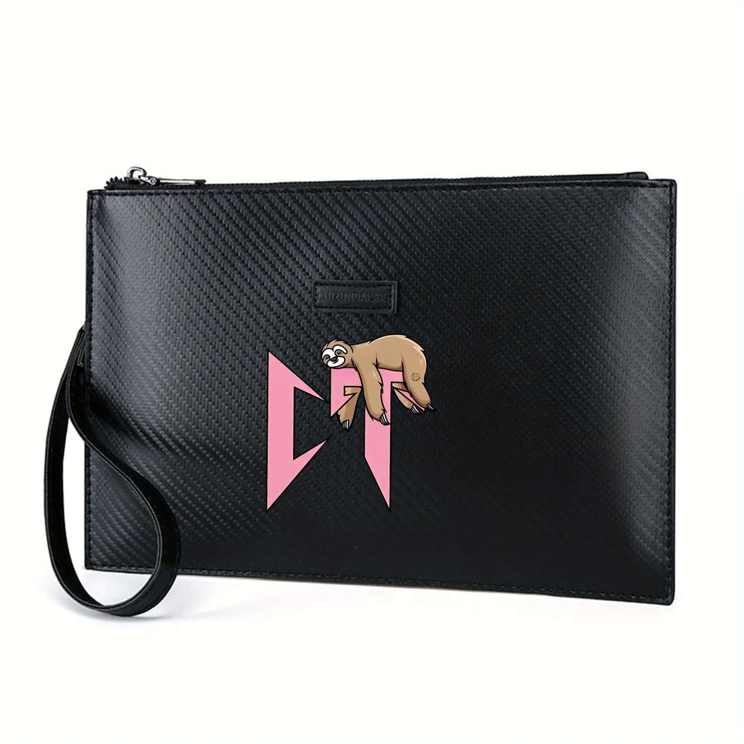 Sloth resting pink letters black Elegant Printed PU Men's Handbag Fashionable and Practical for Everyday Carry