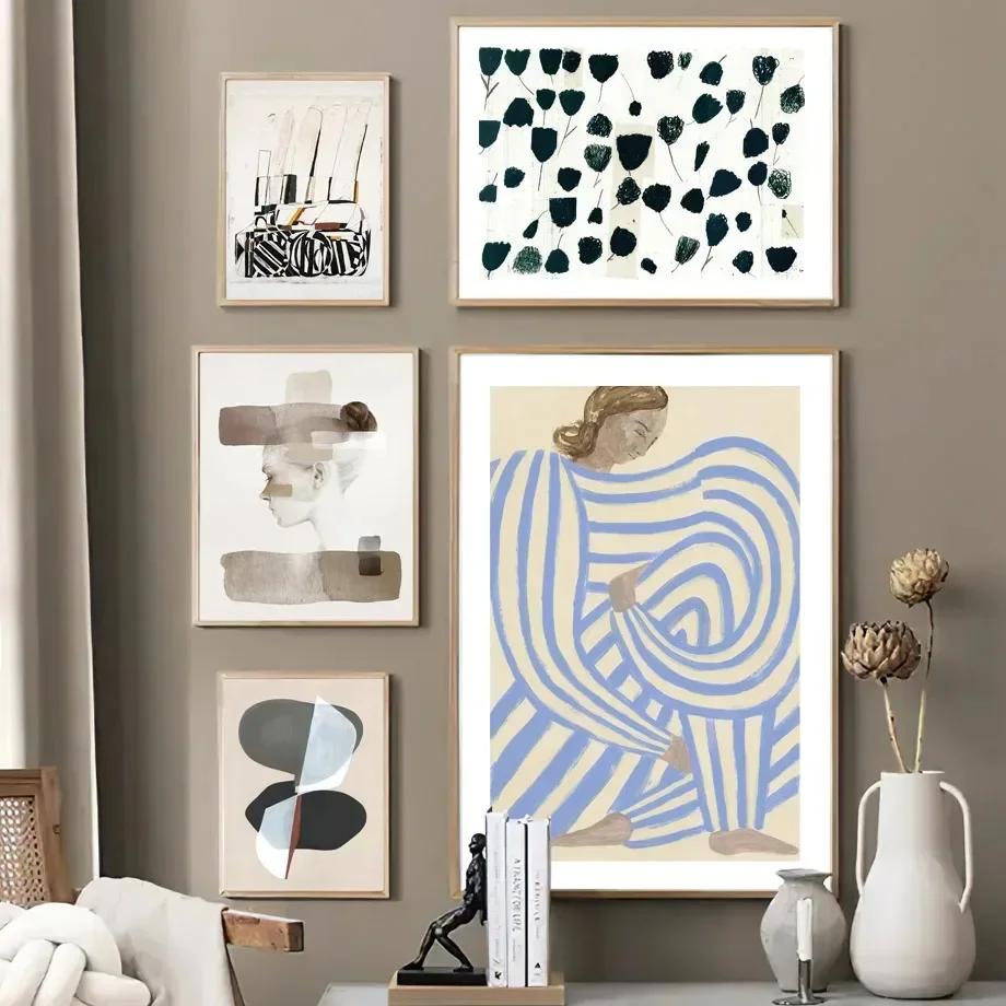 Abstract Striped Flower Canvas Painting Wall Art Prints Pictures Pajamas Girl Geometric Posters  Living Room Decor