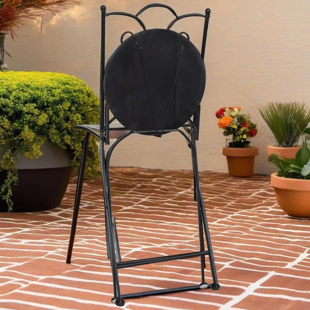 Set of 2 Folding Bistro Chairs in Ceramic Terracotta & White - Space-Saving Outdoor Seating