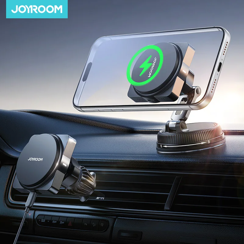 

Беспроводное магнитное автомобильное зарядное устройство Joyroom с интеллектуальным управлением по отпечатку пальца, вращением и беспроводной зарядкой 15 Вт для воздуховода и приборной панели